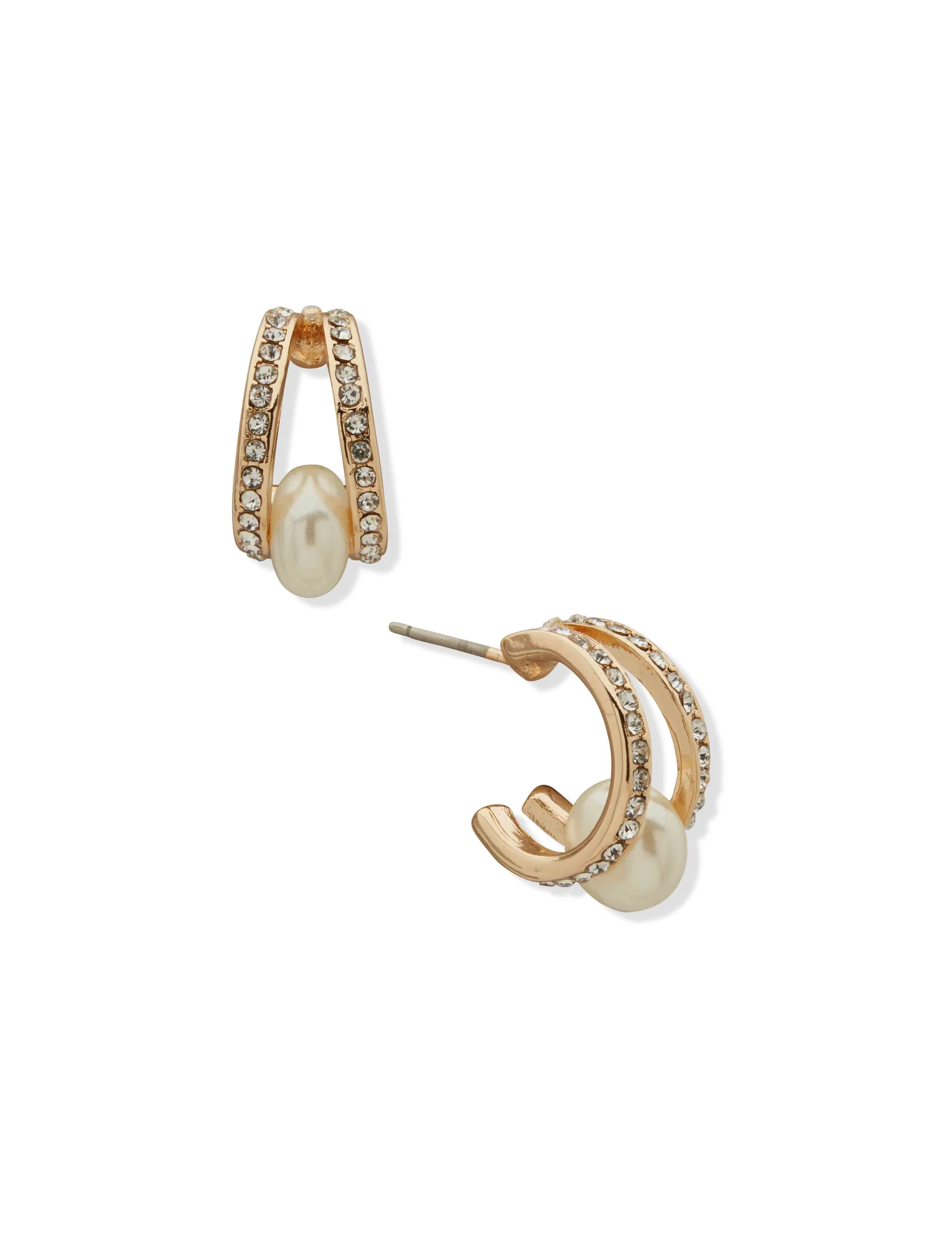 Pave & Pearl Hoop Earrings sold by Anne Klein