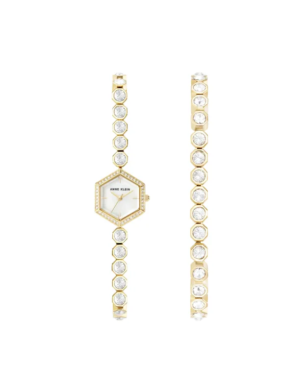 Crystal Tennis Bracelet Watch Set made by Anne Klein