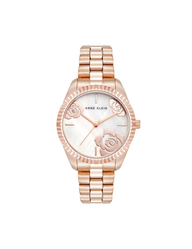 Stainless Steel Floral Dial Watch sold by Anne Klein