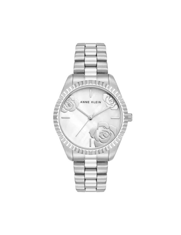 Stainless Steel Floral Dial Watch sold by Anne Klein