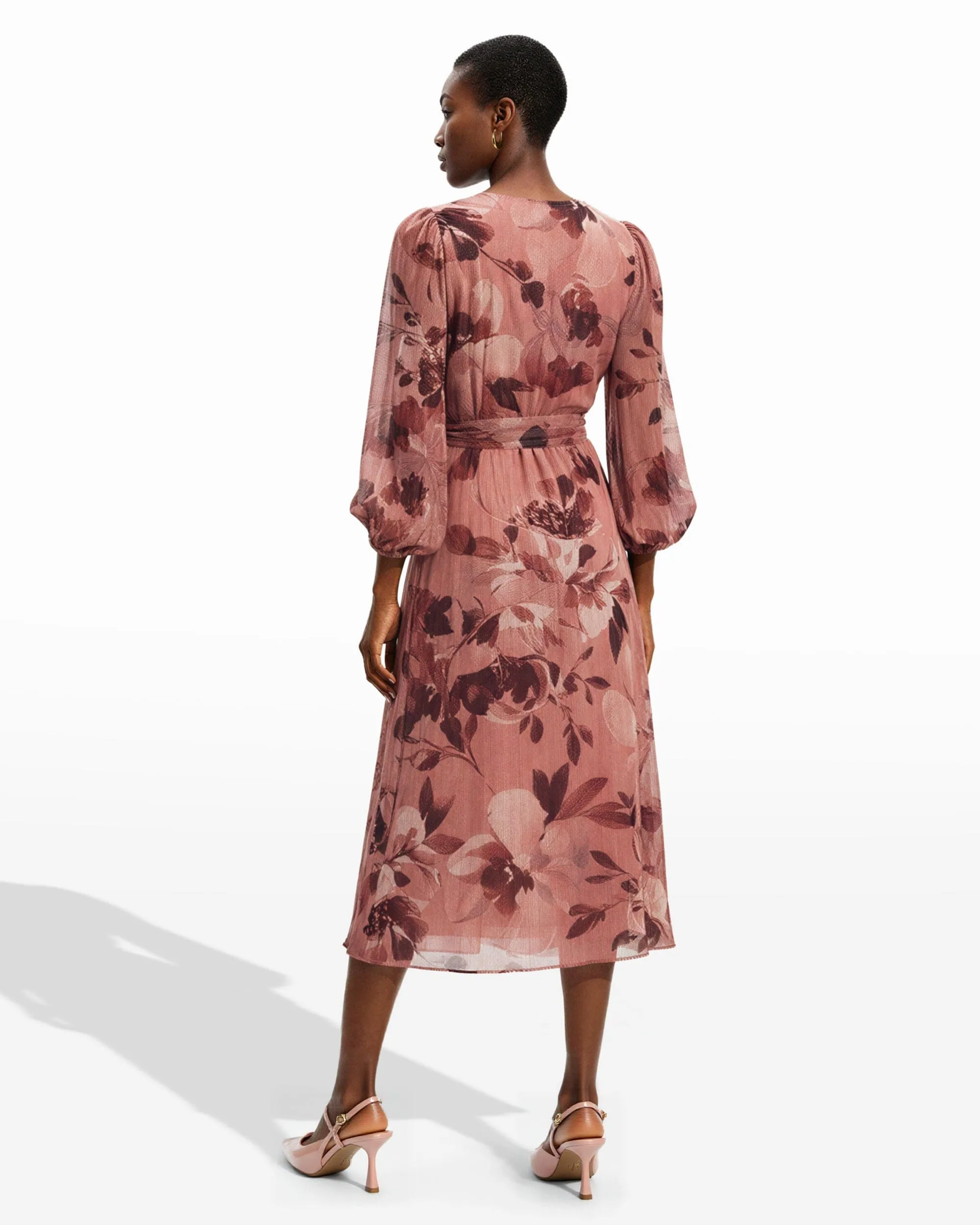 Three Quarter Sleeve Floral Chiffon Midi Dress sold by Anne Klein product image thumbnail 3