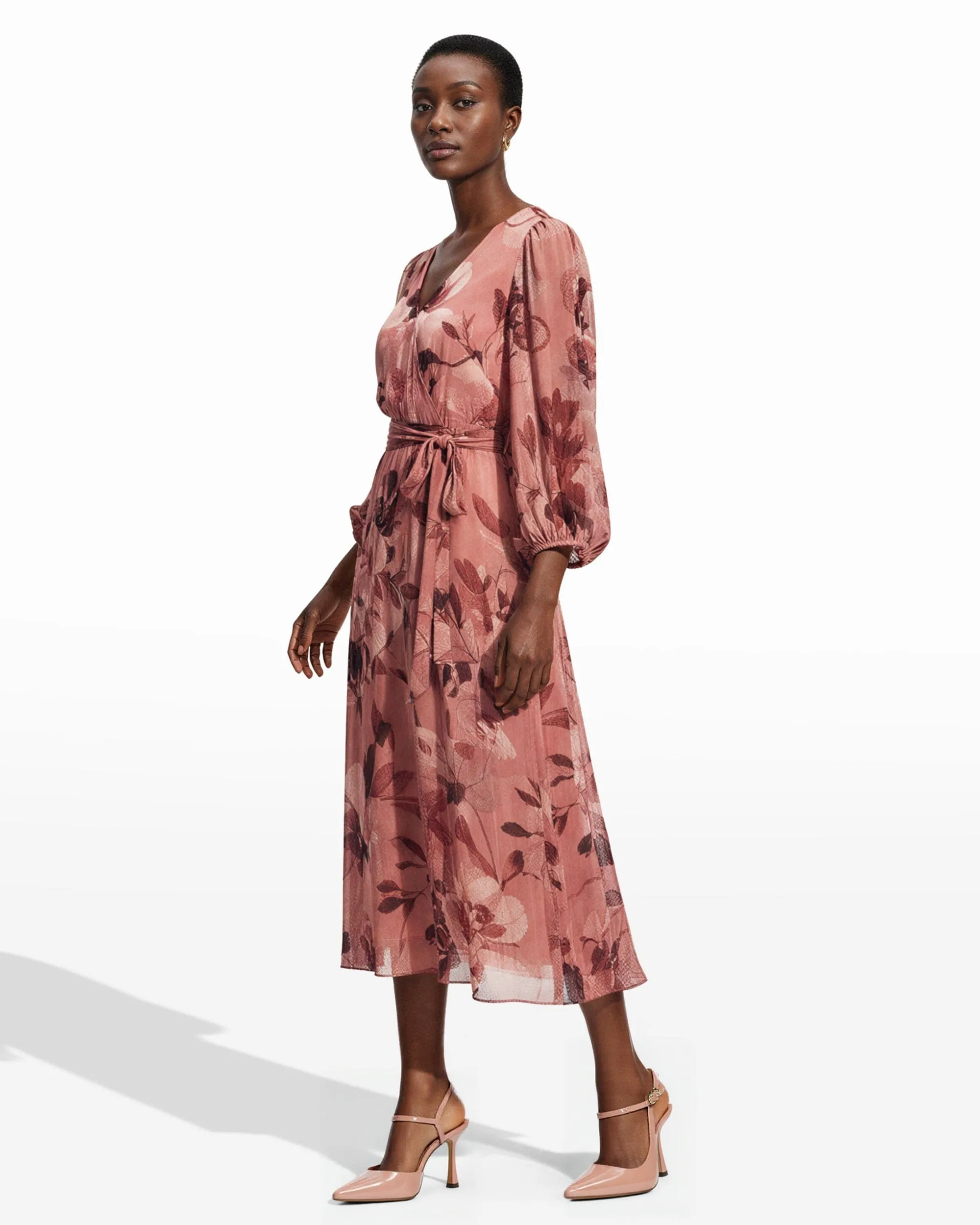 Three Quarter Sleeve Floral Chiffon Midi Dress sold by Anne Klein product image thumbnail 4