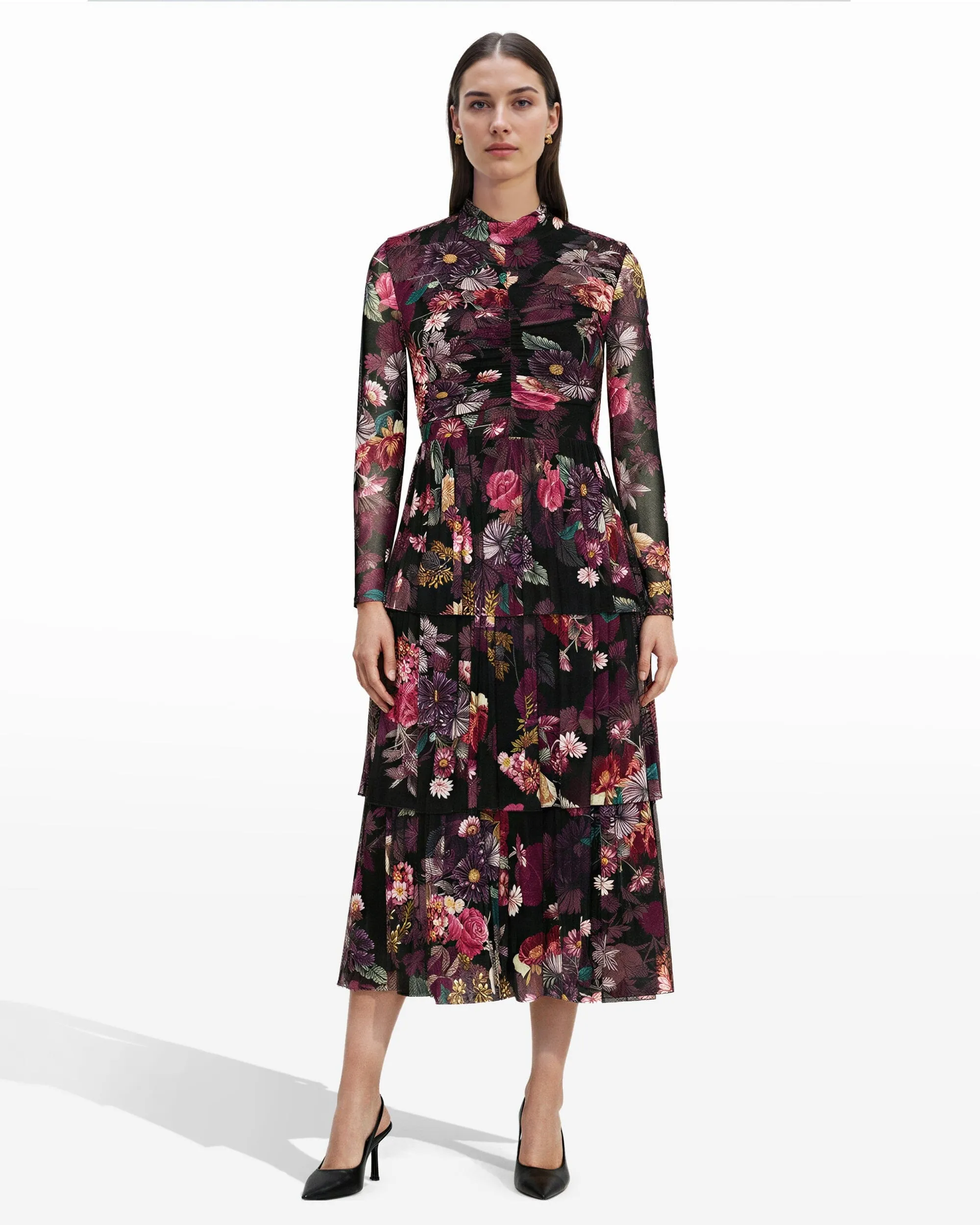 Mock Neck Tiered Dress sold by Anne Klein