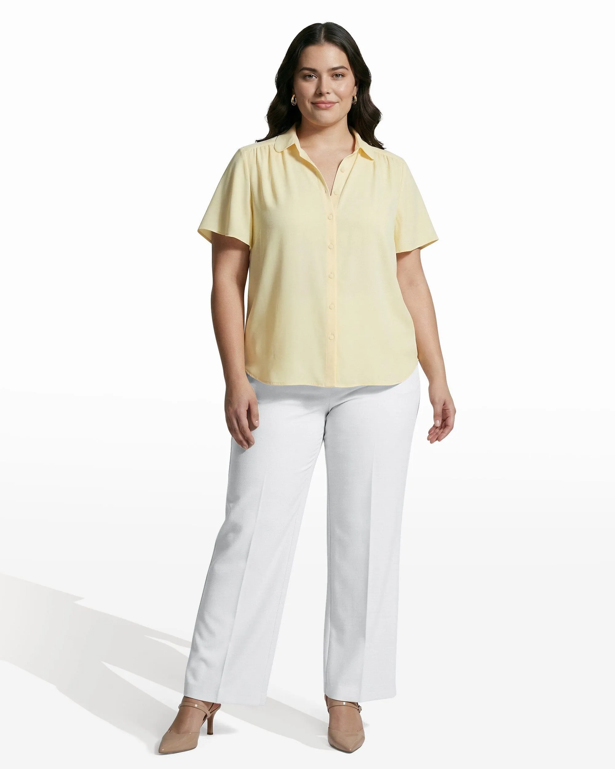 Plus Size Button Front Short Sleeve Collared Blouse sold by Anne Klein product image thumbnail 4