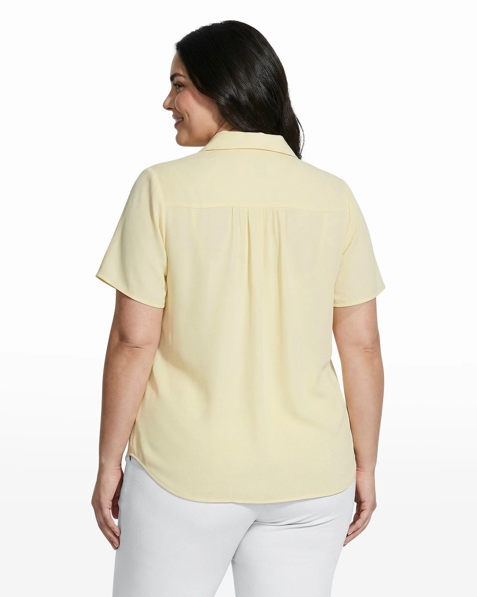 Plus Size Button Front Short Sleeve Collared Blouse sold by Anne Klein product image thumbnail 2