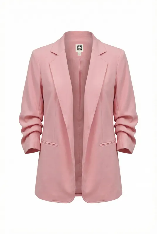 Scrunch Sleeve Fully Lined Open Front Cotton Jacket sold by Anne Klein