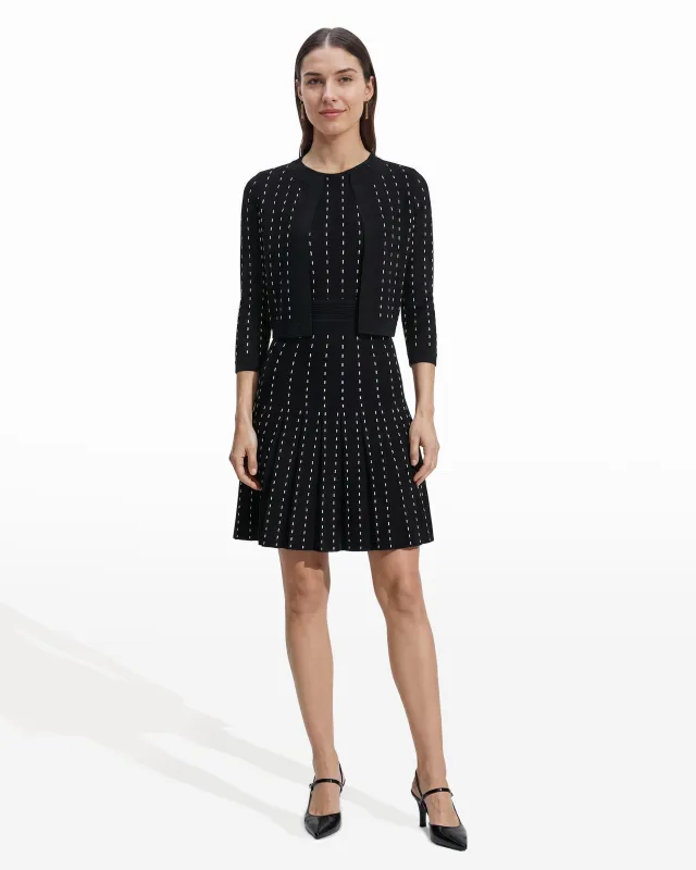 Pinstripe Knit Dress with Pleated Skirt made by Kasper