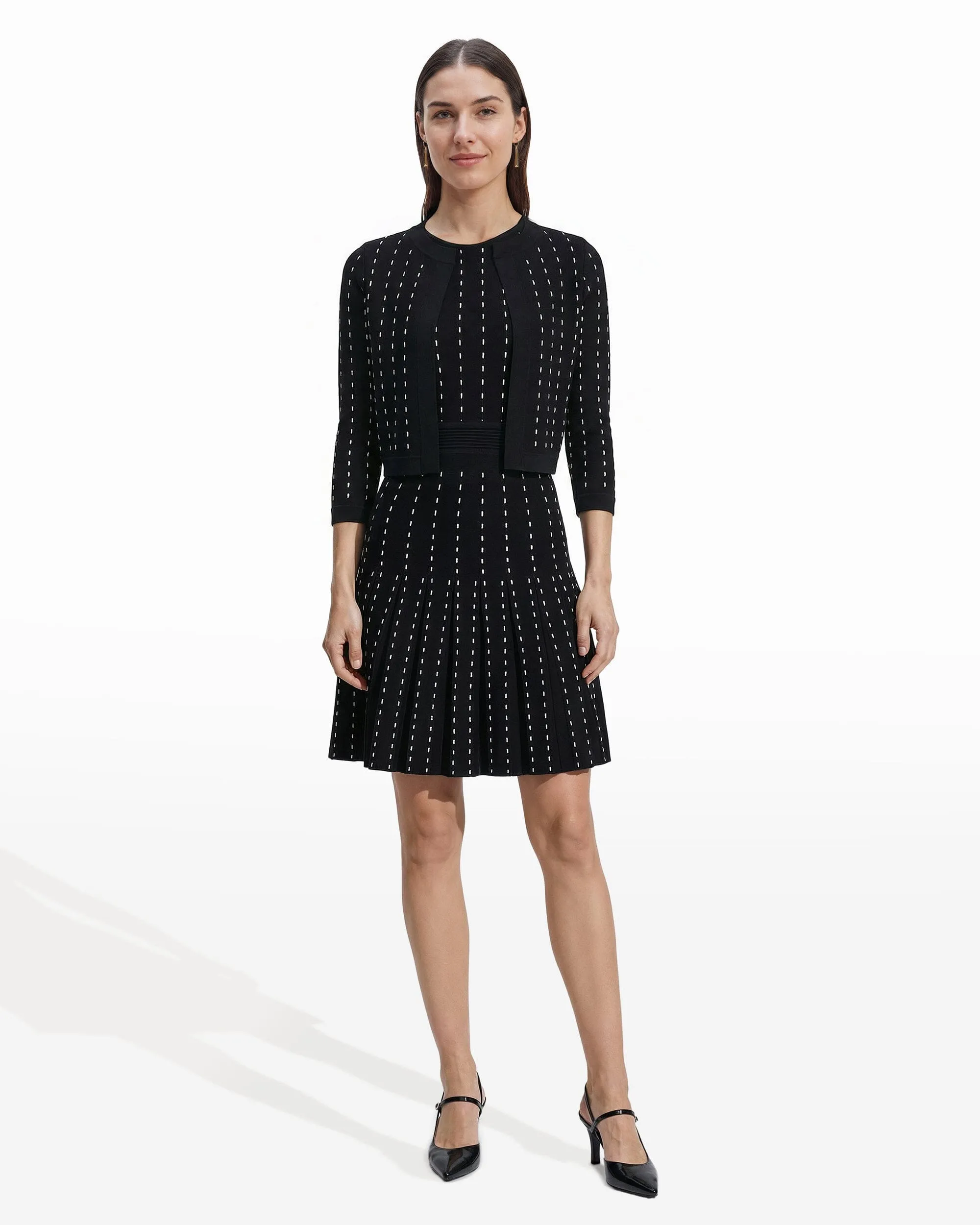 Pinstripe Knit Dress with Pleated Skirt sold by Anne Klein