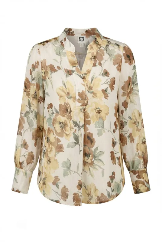 Plus Size V Neck Long Sleeve Pleat Front Blouse sold by Anne Klein