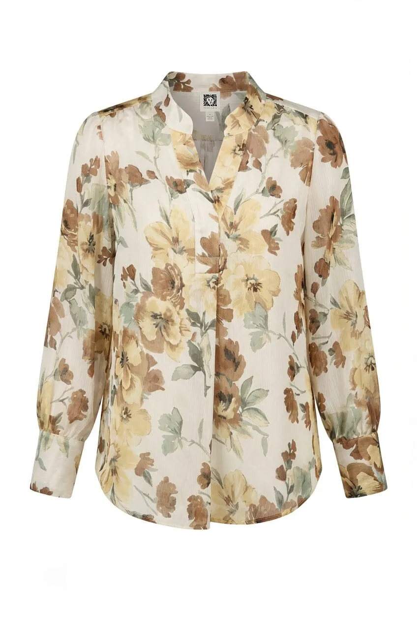 Plus Size V Neck Long Sleeve Pleat Front Blouse sold by Anne Klein