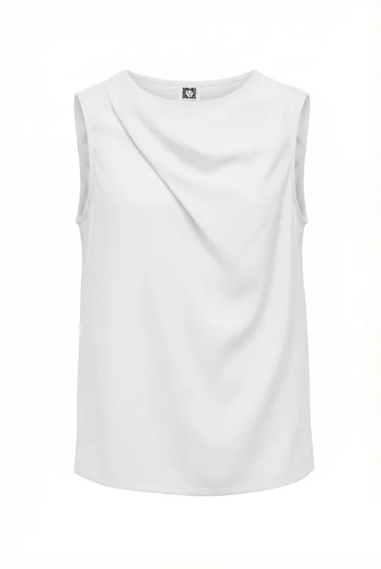 Asymmetrical Pleated Neck Sleeveless Cotton Top sold by Anne Klein