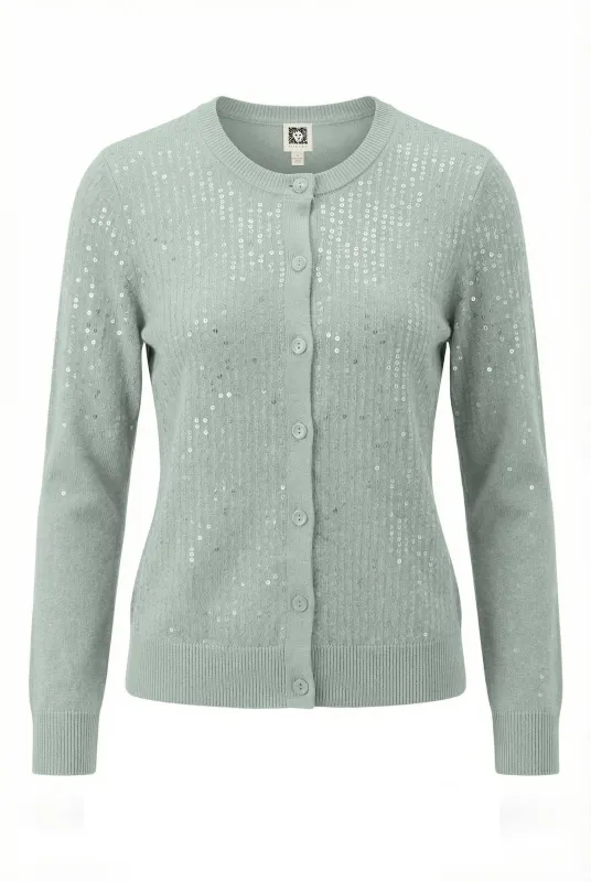 Crew Neck Knit Cardigan with Sequins sold by Anne Klein