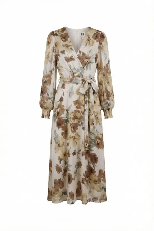 Handkerchief Hem Chiffon Dress with Smocked Cuffs sold by Anne Klein