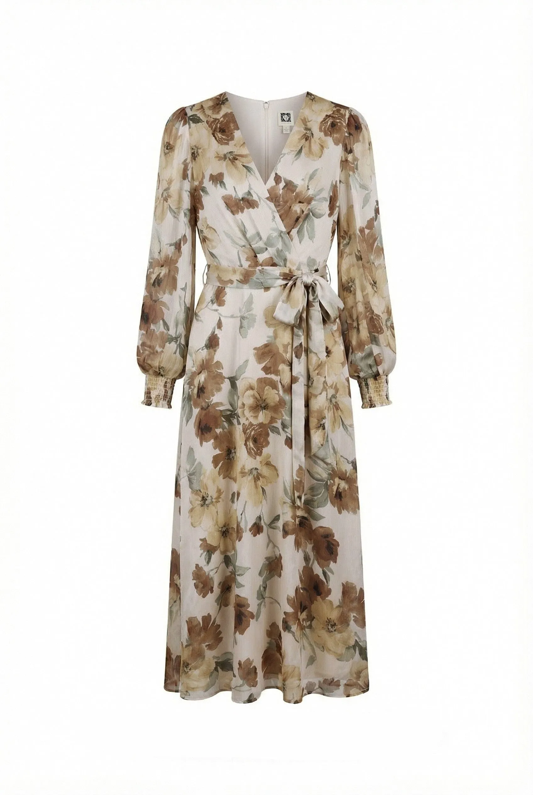 Handkerchief Hem Chiffon Dress with Smocked Cuffs sold by Anne Klein