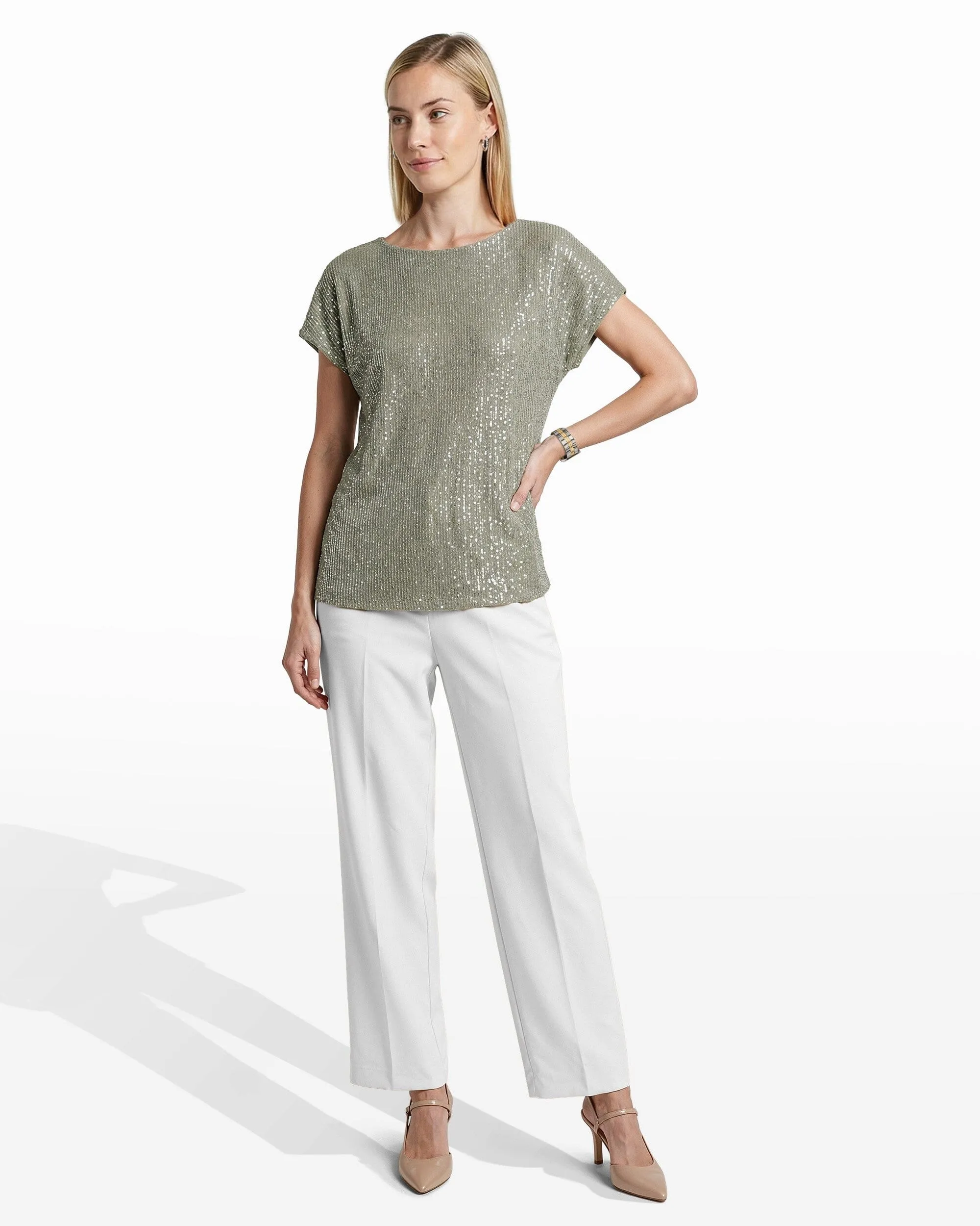 Sequin Bateau Neck Tee with Side Slits sold by Anne Klein product image thumbnail 2