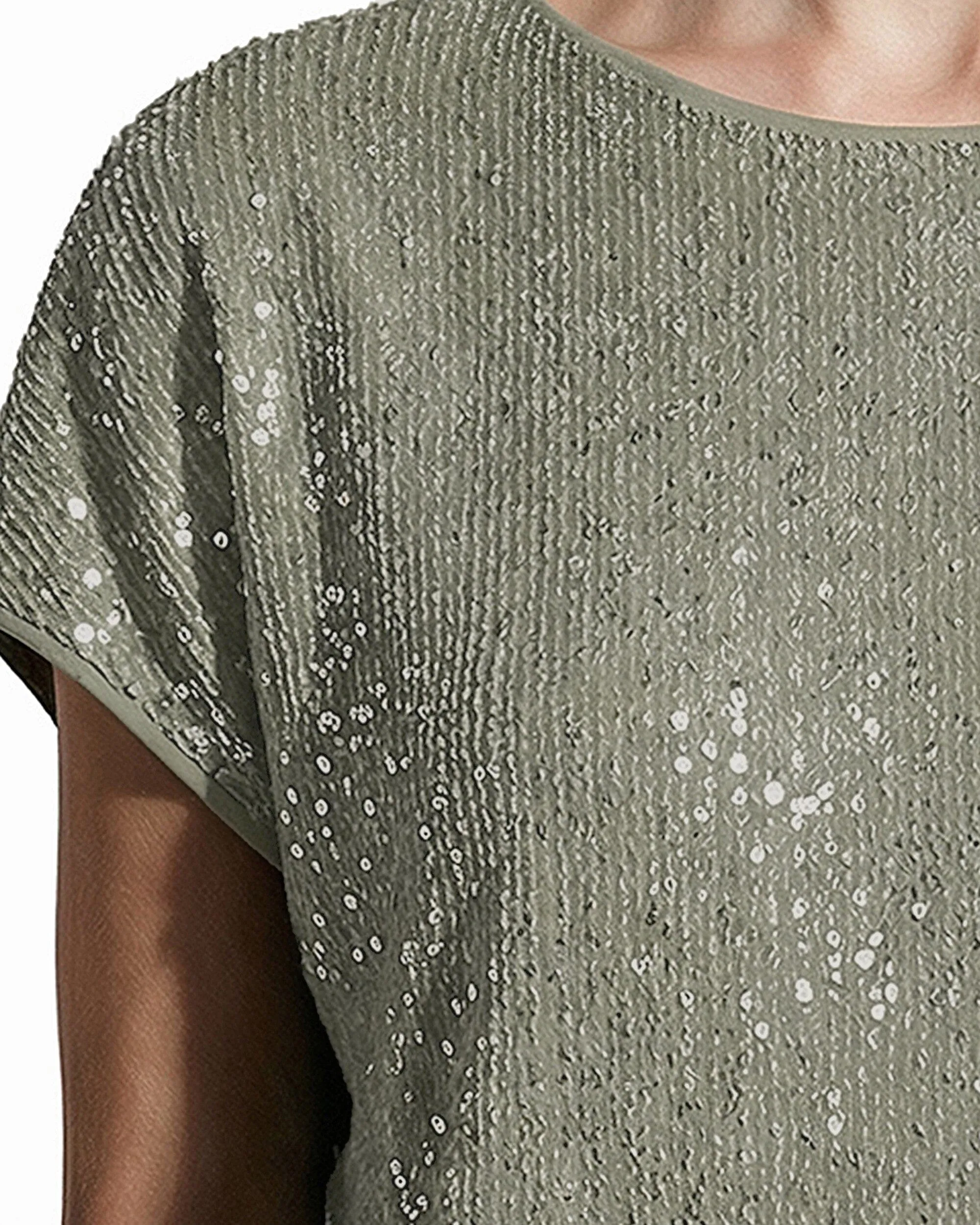 Sequin Bateau Neck Tee with Side Slits sold by Anne Klein product image thumbnail 3