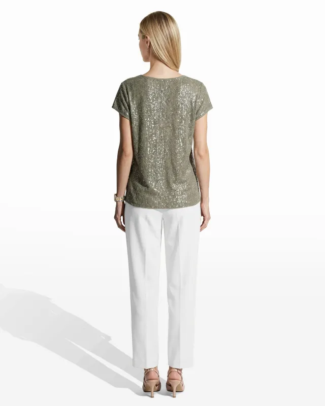 Sequin Bateau Neck Tee with Side Slits sold by Anne Klein