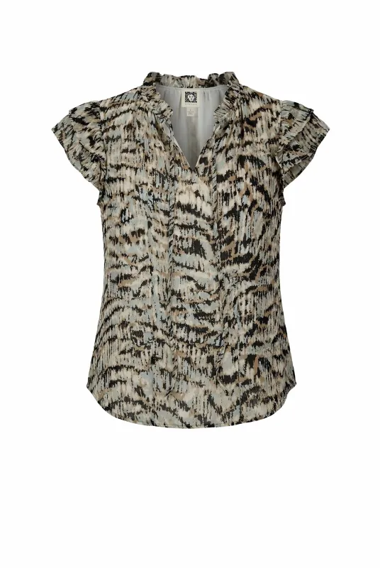 Ruffle Sleeve Tie Blouse with Abstract Pattern sold by Anne Klein