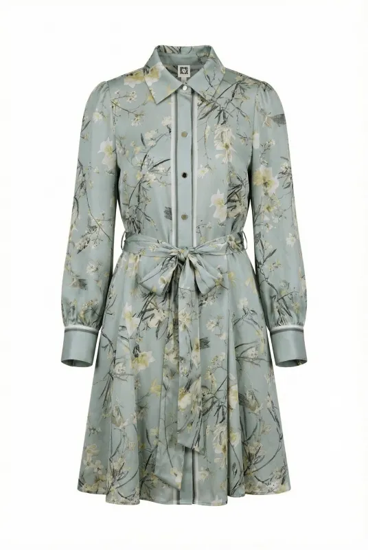 Silk Floral Long Sleeve Shirt Dress With Tie Waist sold by Anne Klein