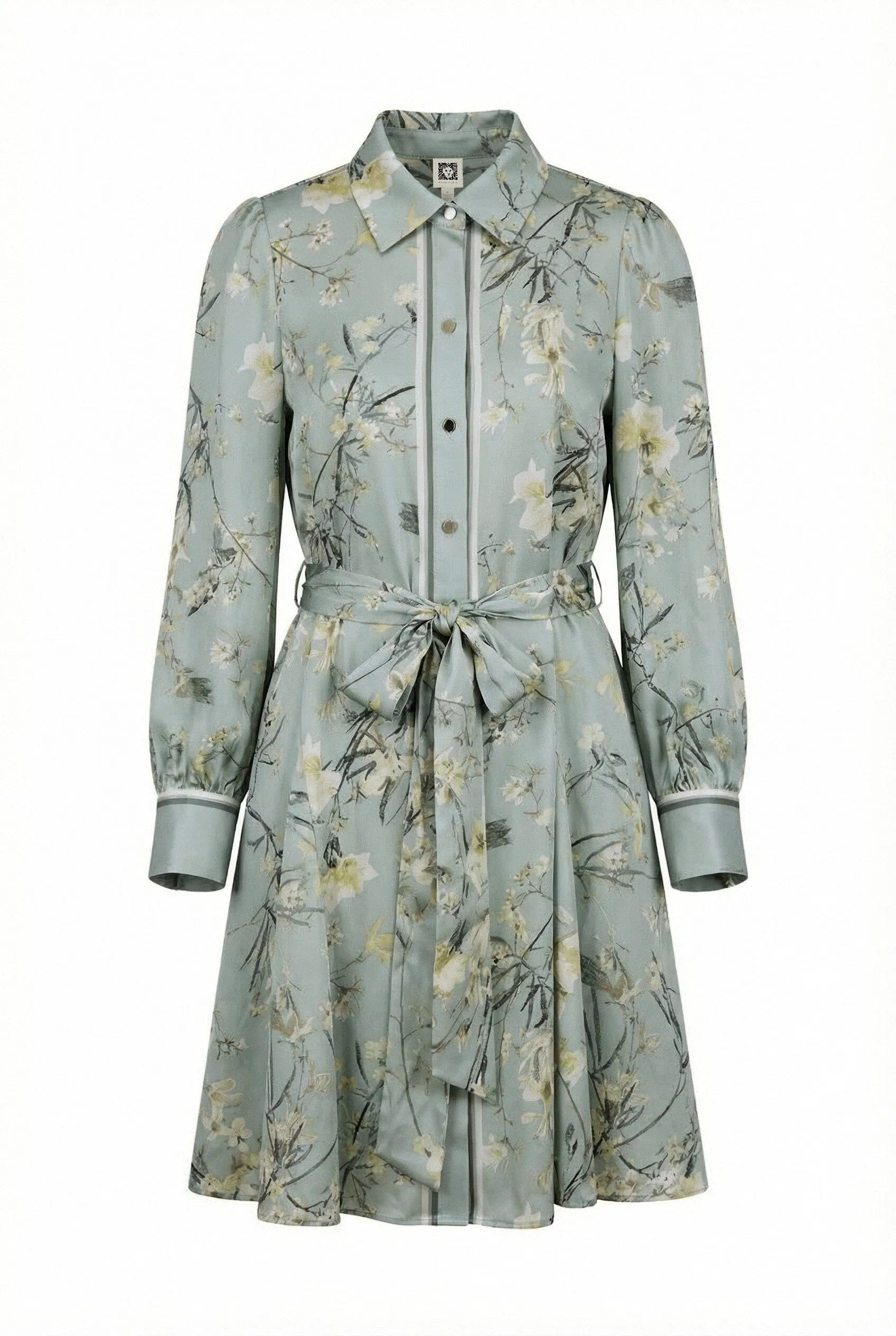 Silk Floral Long Sleeve Shirt Dress With Tie Waist sold by Anne Klein