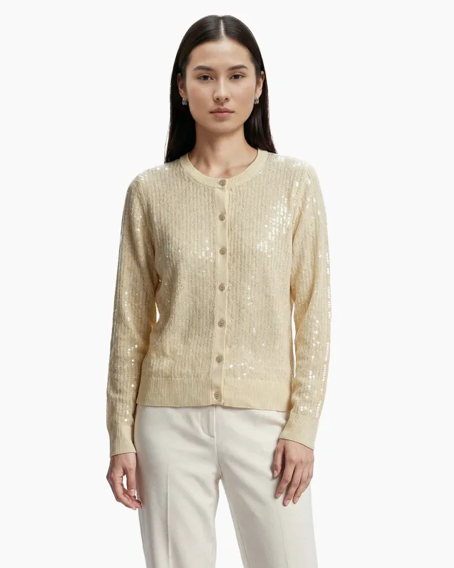 Crew Neck Knit Cardigan with Sequins sold by Anne Klein