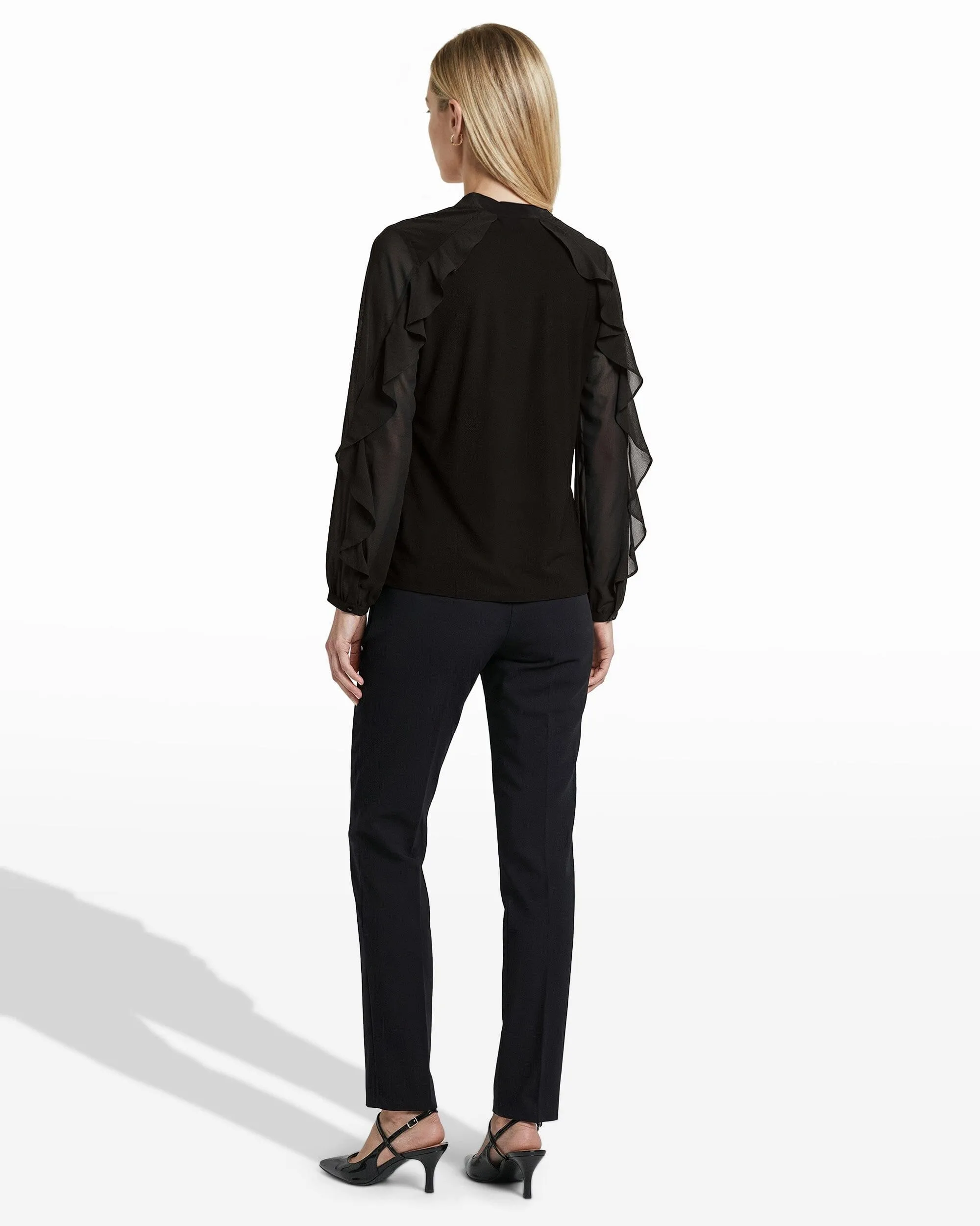 Ruffle Tie Neck Silk Long Sleeve Blouse sold by Anne Klein product image thumbnail 3