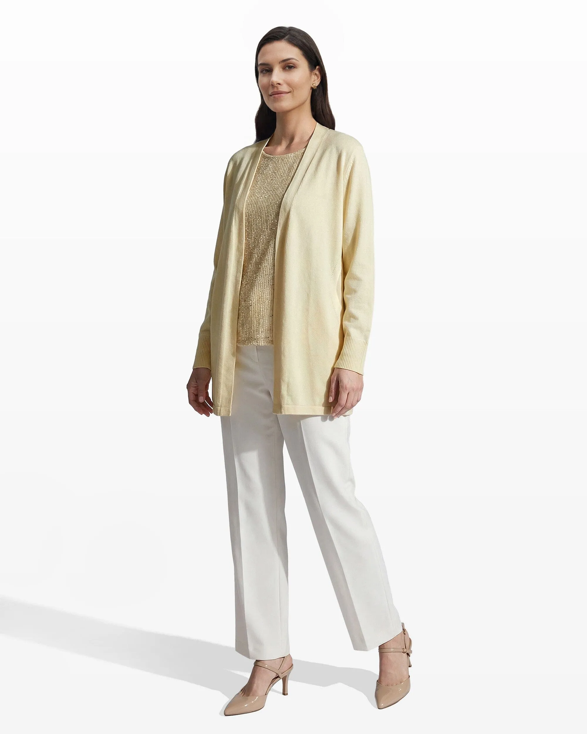 Kissing Front Long Sleeve Cardigan with Pockets sold by Anne Klein product image thumbnail 3