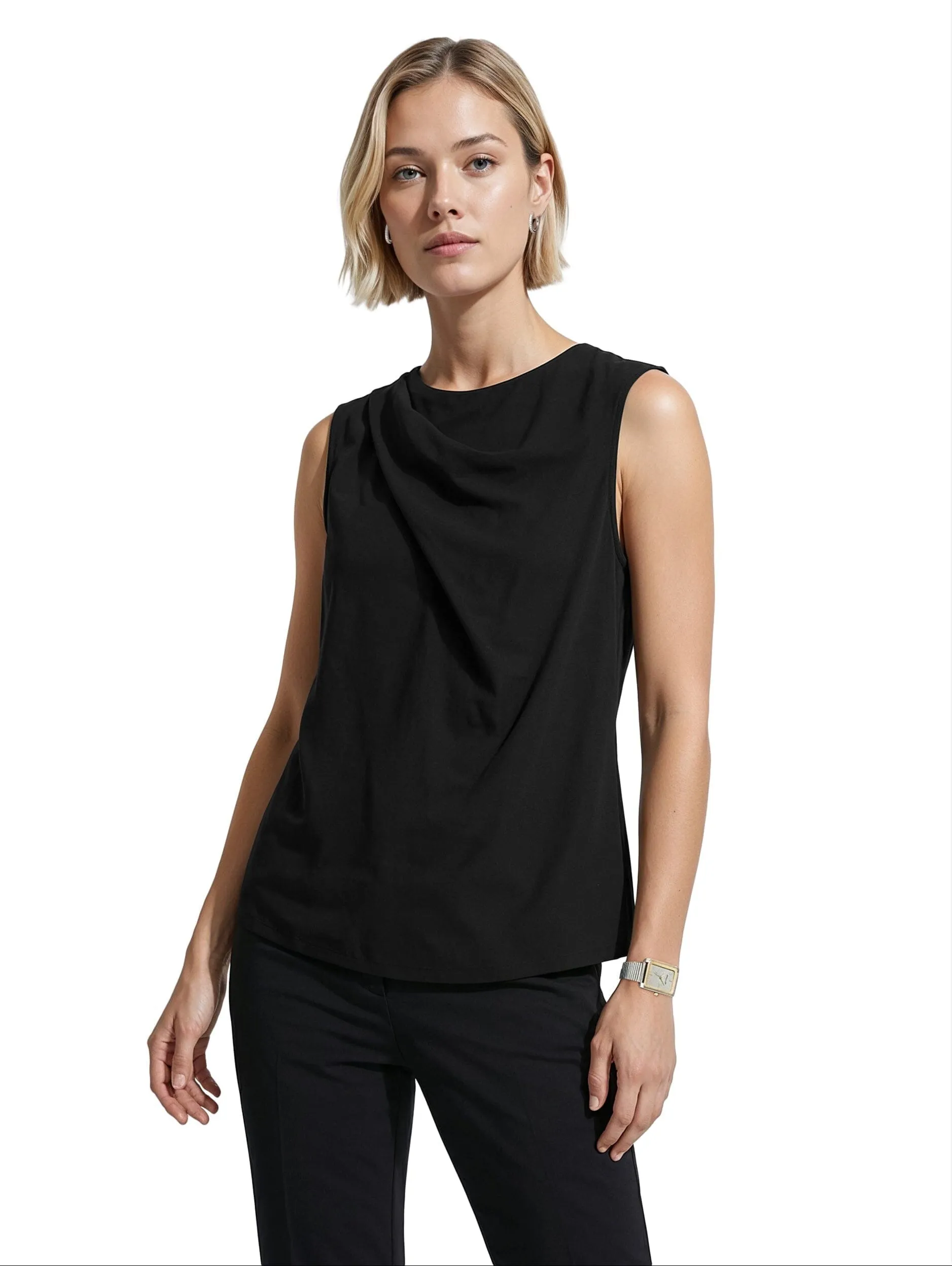 Asymmetrical Pleated Neck Sleeveless Cotton Top sold by Anne Klein product image thumbnail 2