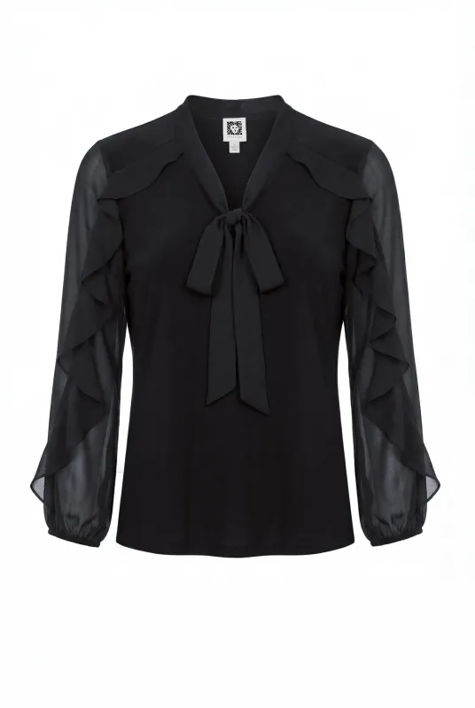 Long Sleeve Ruffle detail Detail Tie Neck Top sold by Anne Klein