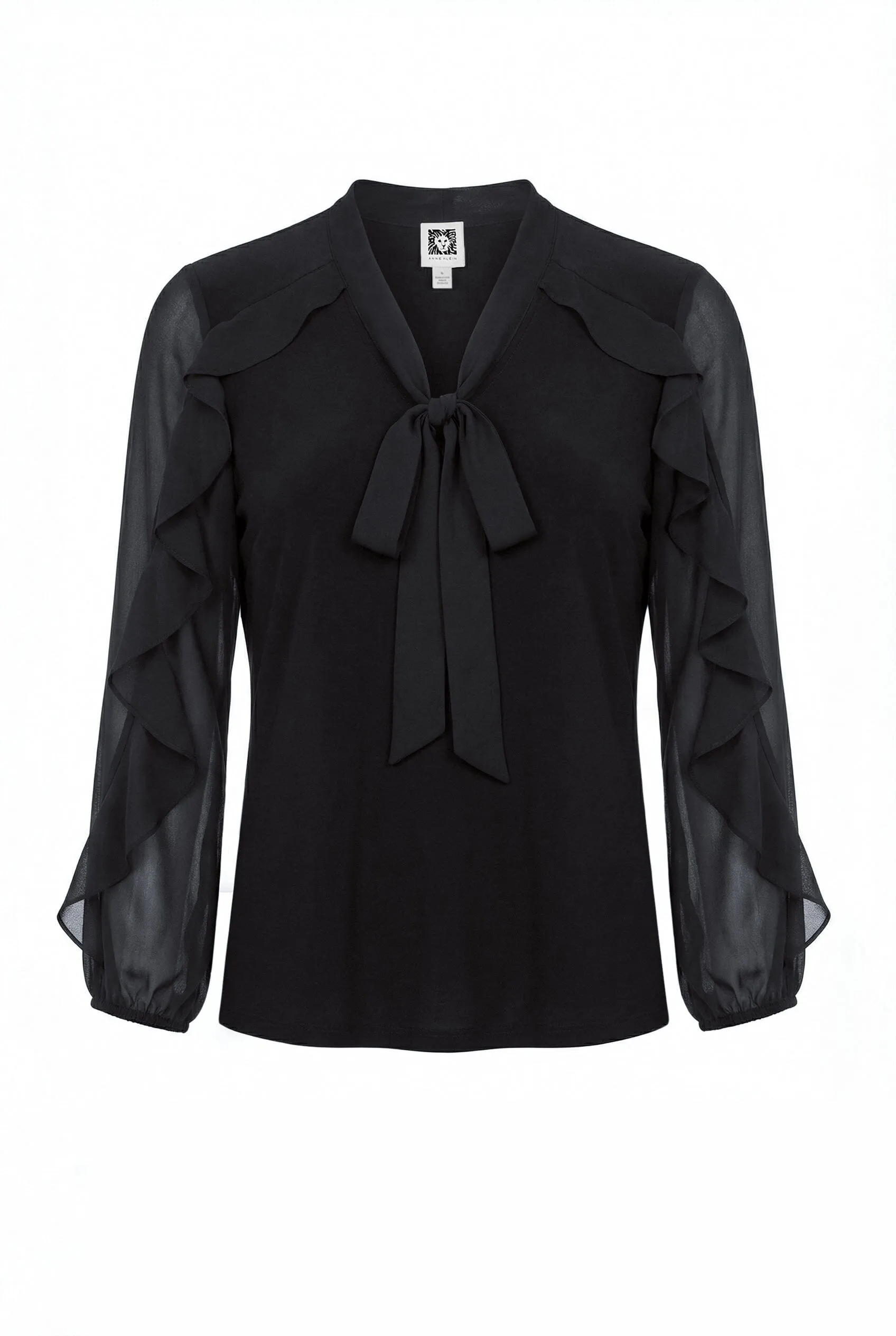 Long Sleeve Ruffle detail Detail Tie Neck Top sold by Anne Klein