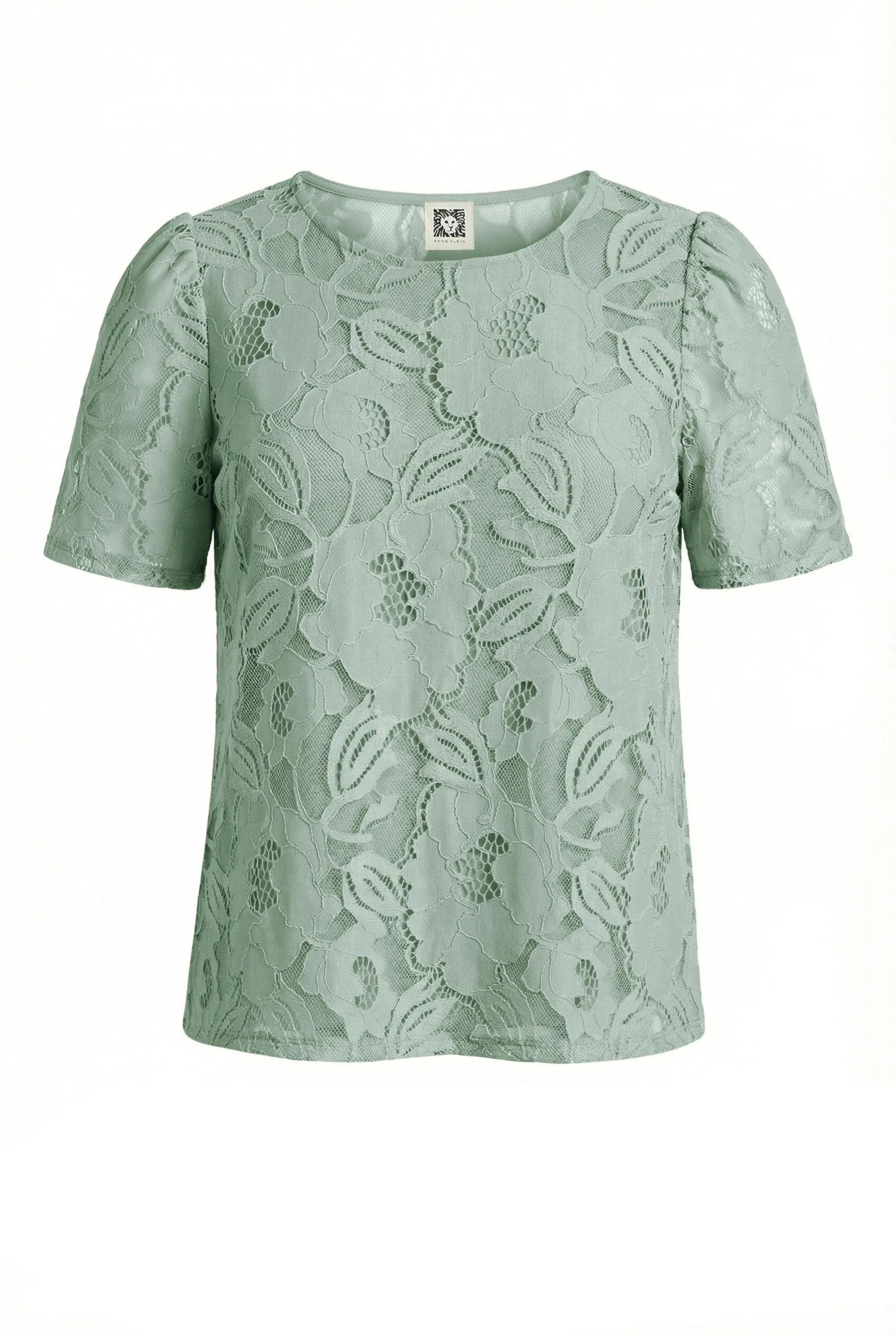 Plus Size Floral Lace Short Sleeve T-Shirt with Round Neckline sold by Anne Klein