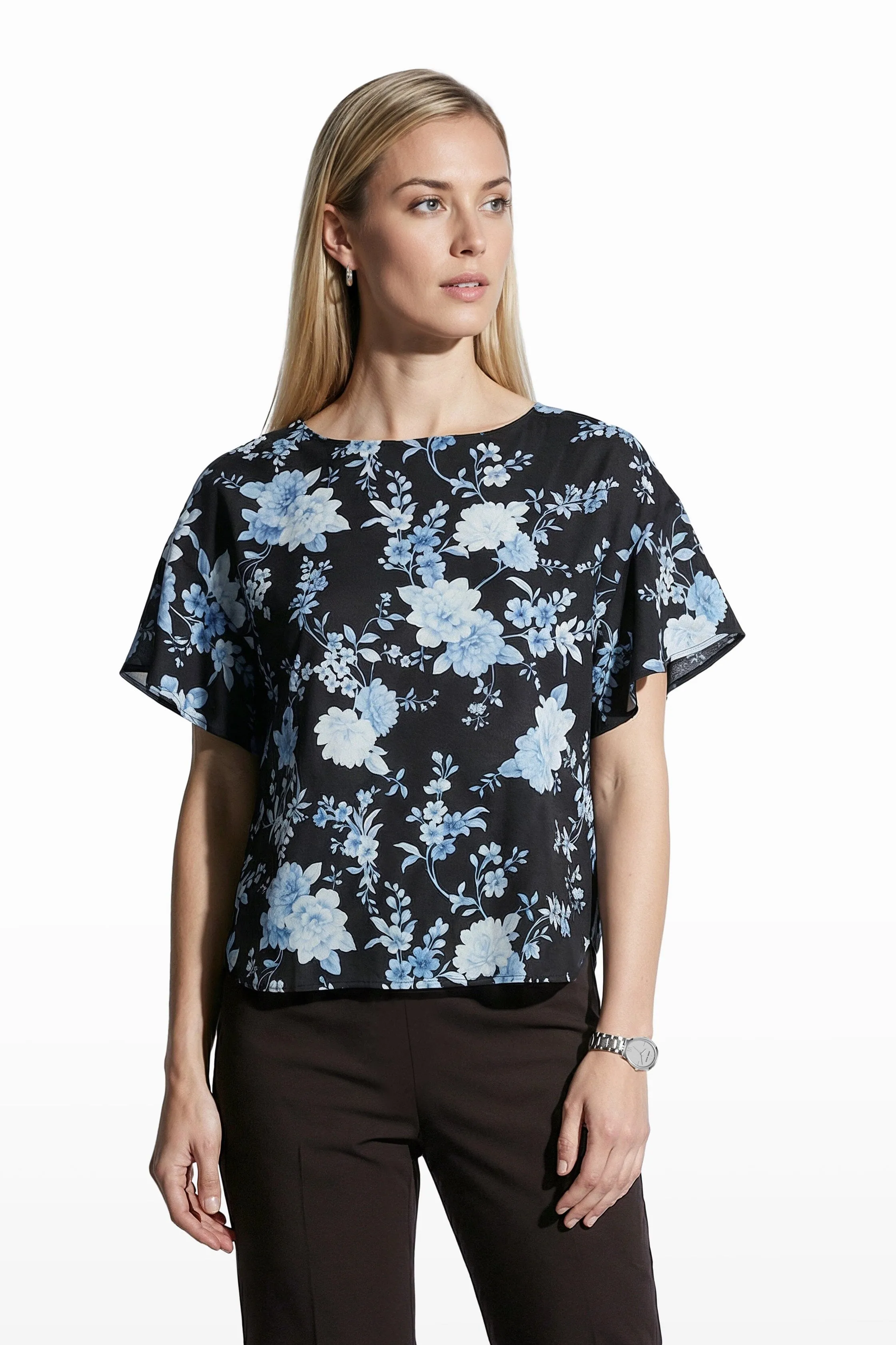 Plus Size Flutter Sleeve Bateau Neck Blouse sold by Anne Klein product image thumbnail 3