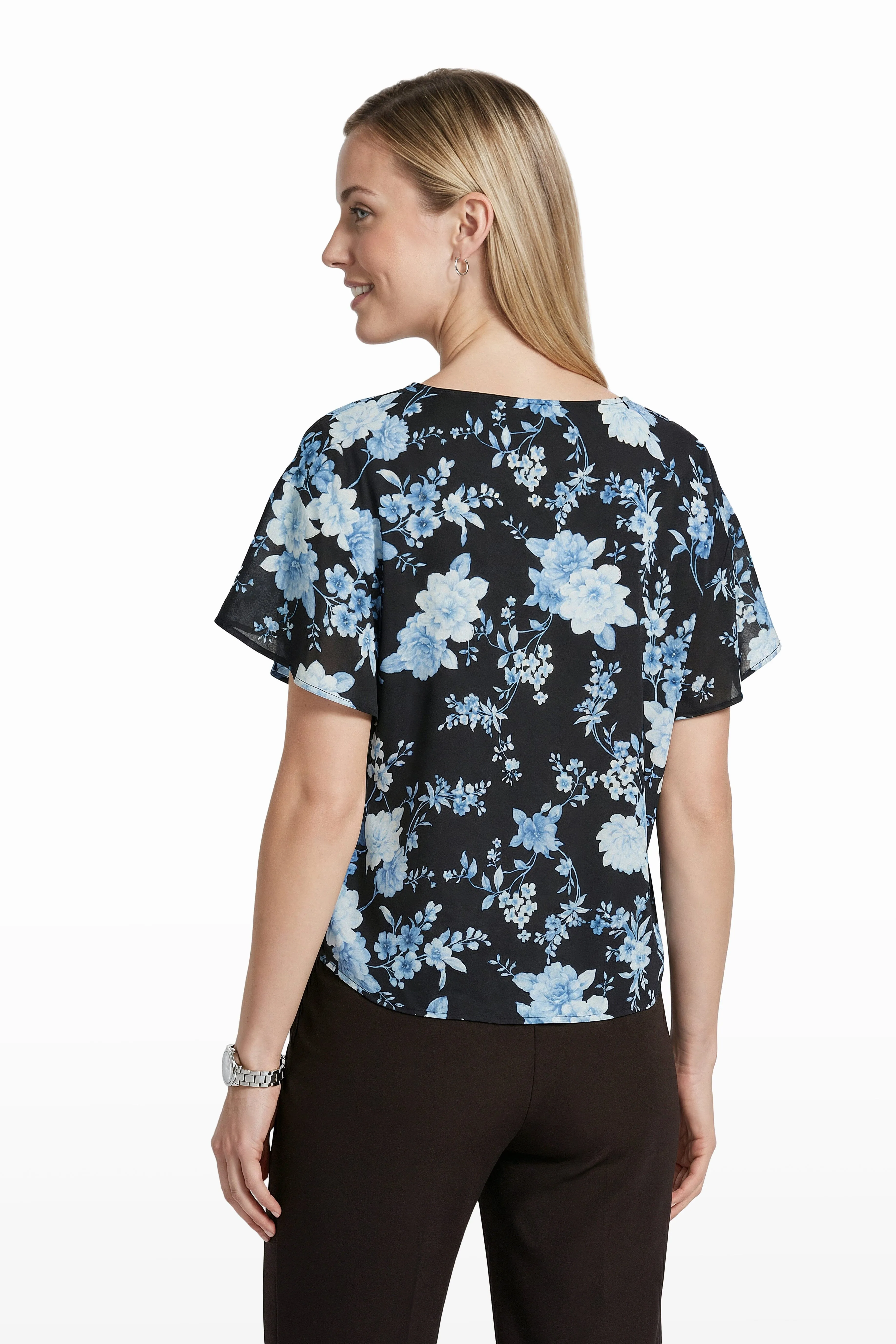 Plus Size Flutter Sleeve Bateau Neck Blouse sold by Anne Klein product image thumbnail 4