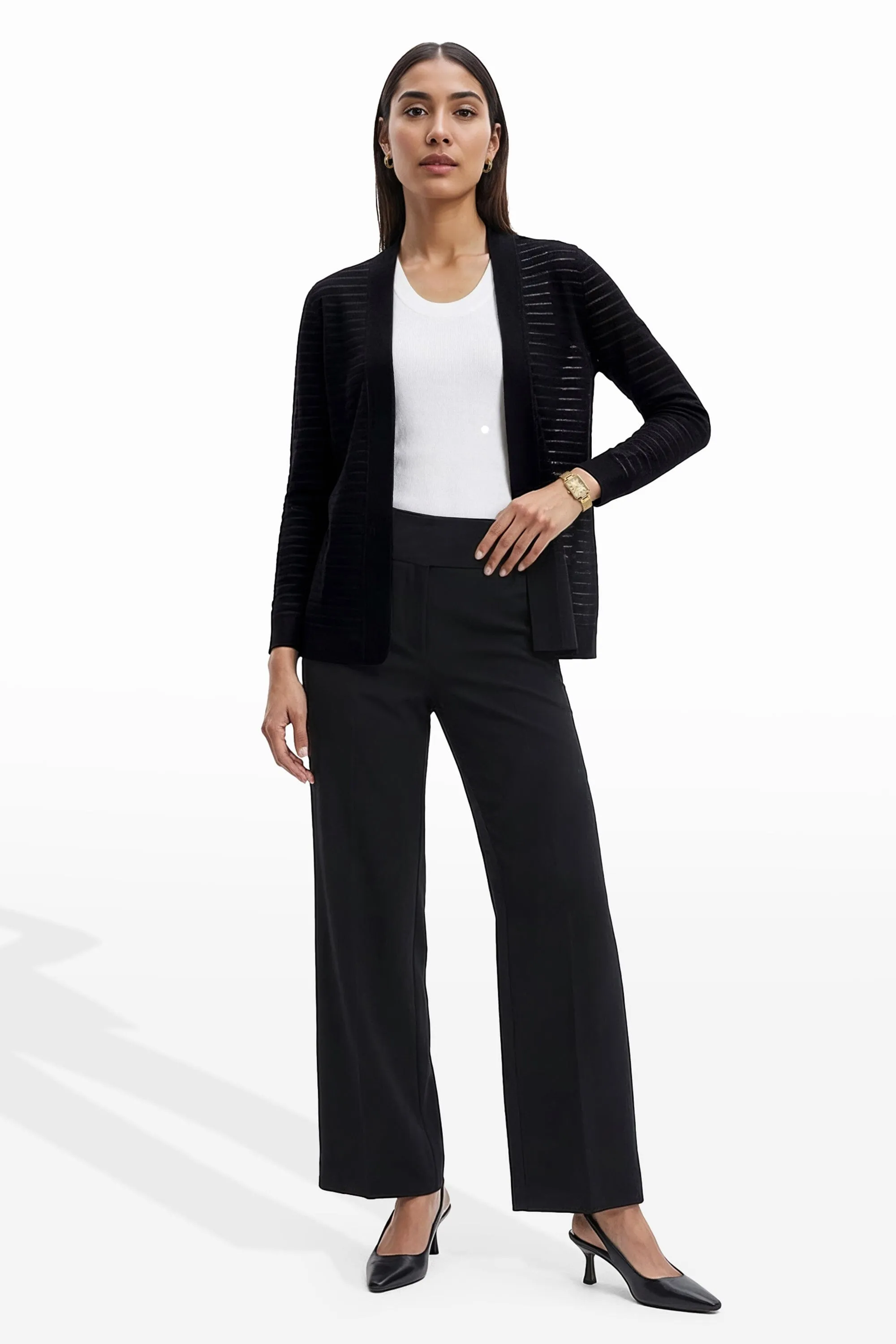 Sheer Stripe Open Front Cardigan sold by Anne Klein