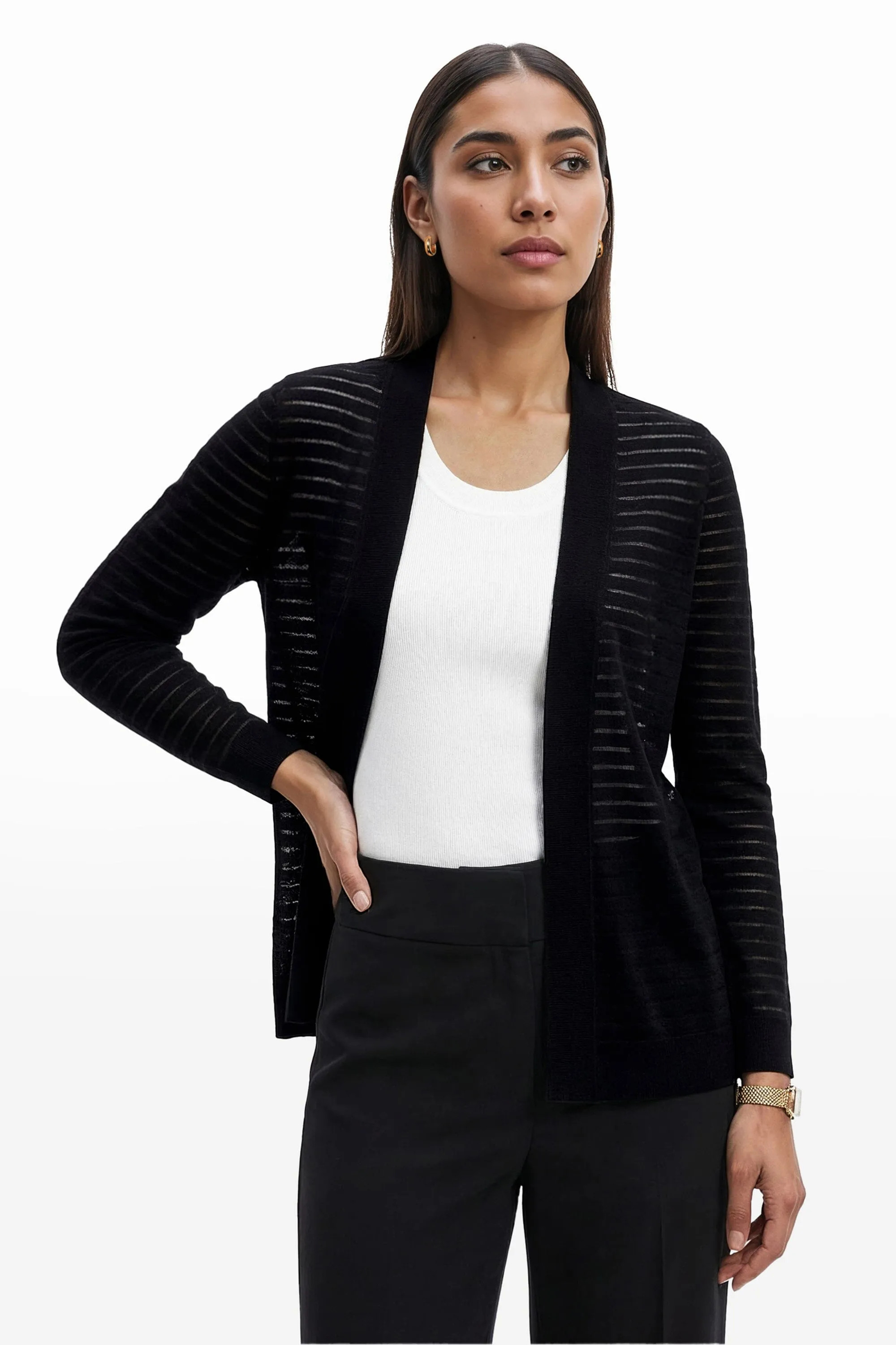 Sheer Stripe Open Front Cardigan sold by Anne Klein product image thumbnail 3