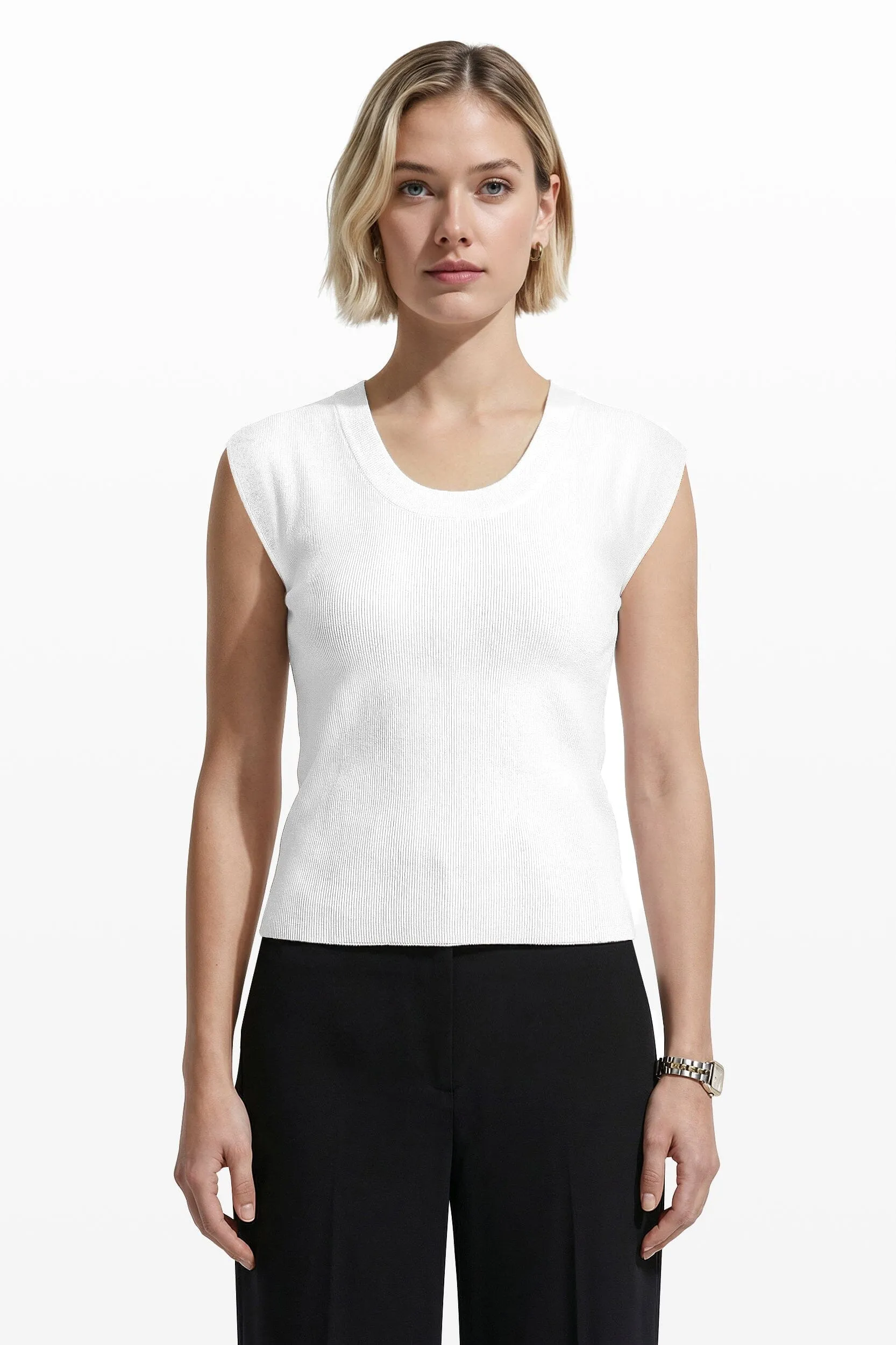 Round V-Neck Full Needle Knit fabric Tank sold by Anne Klein product image thumbnail 3