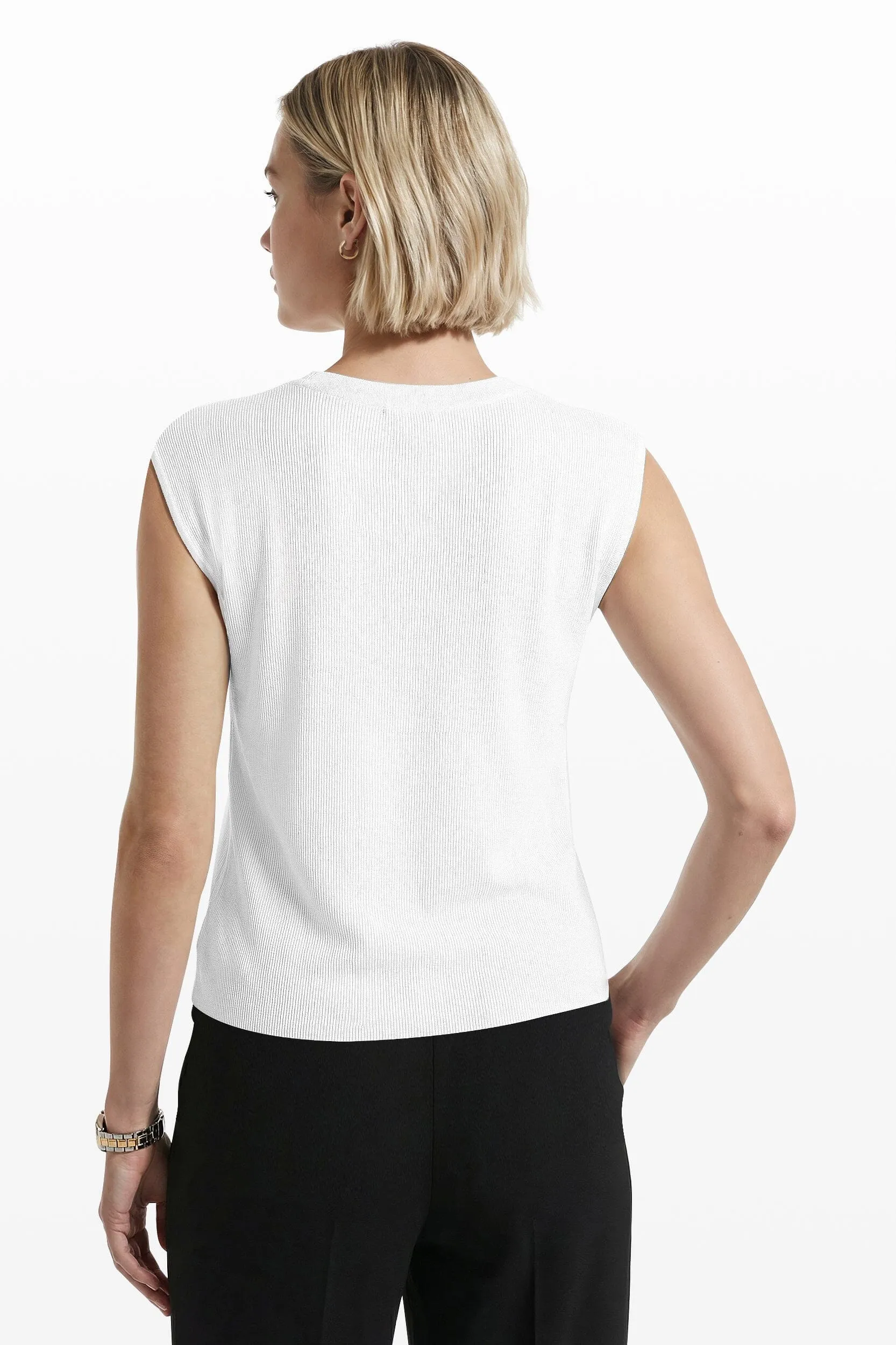 Round V-Neck Full Needle Knit fabric Tank sold by Anne Klein product image thumbnail 4