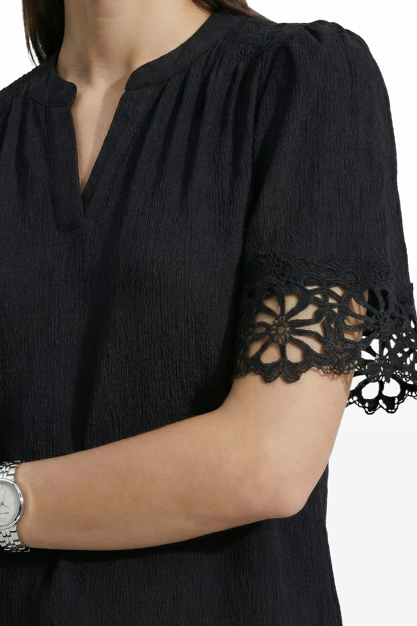 Split Neck Top With Lace sold by Anne Klein product image thumbnail 5