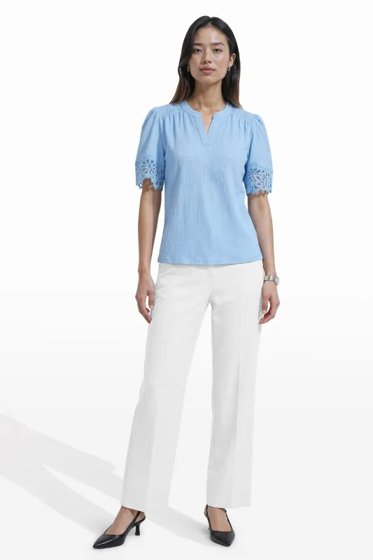 Split Neck Top With Lace made by Kasper