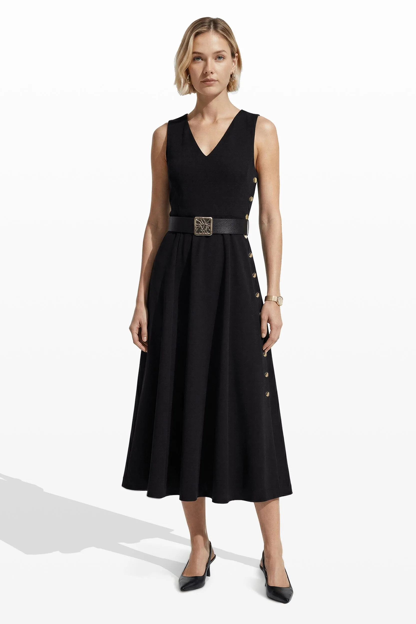 Side Button Midi Length Fit And Flare Dress sold by Anne Klein