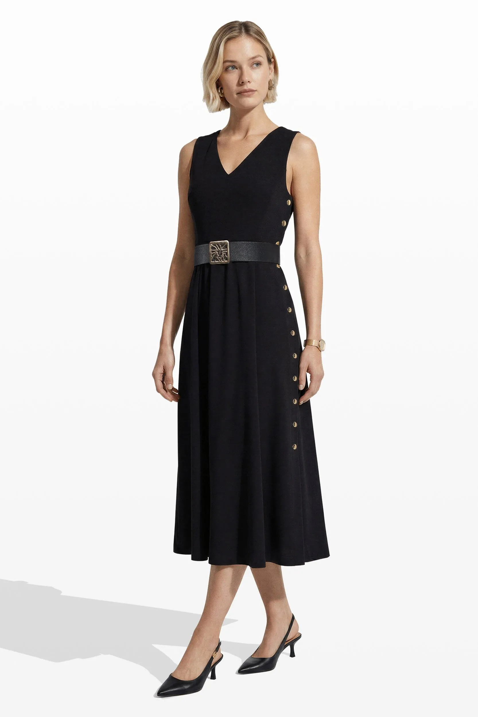 Side Button Midi Length Fit And Flare Dress sold by Anne Klein product image thumbnail 4