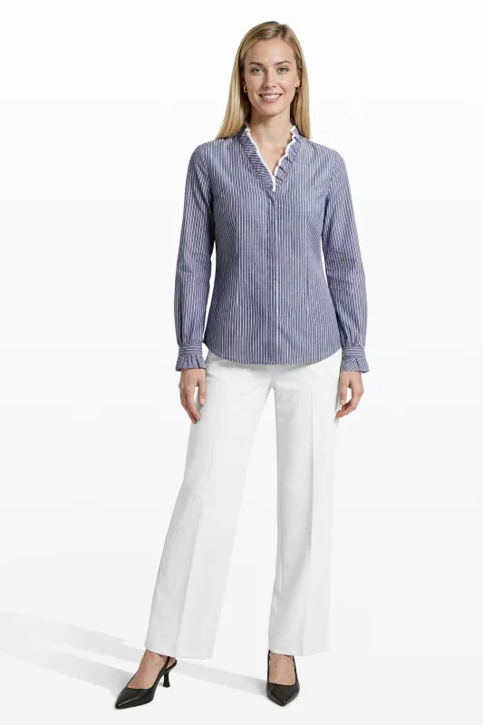 Ruffle Detail Long Sleeve Button Front and Cuff Shirt sold by Anne Klein