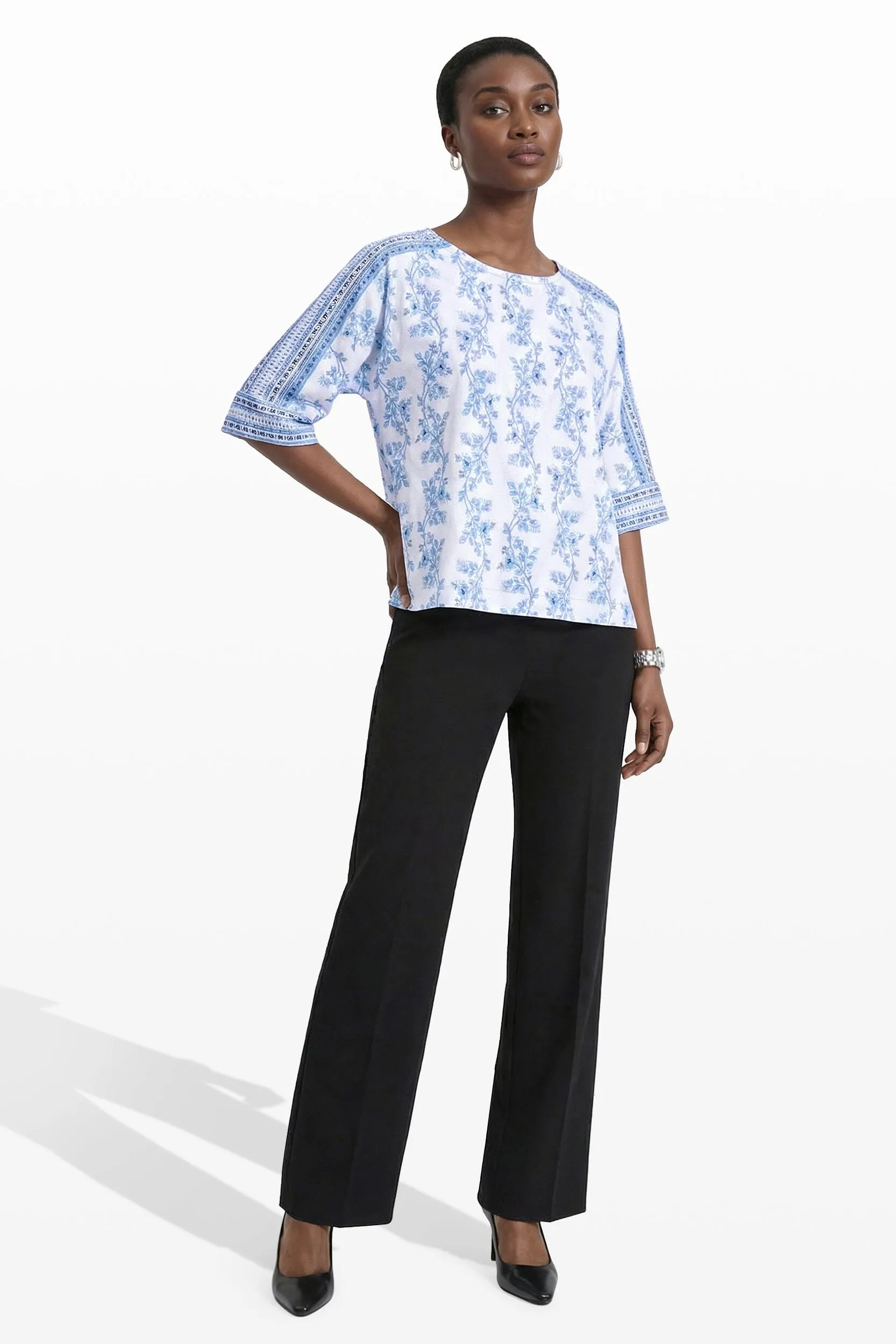 Bateau neckline Neck 3/4 Sleeve Top With Paneled Sleeves sold by Anne Klein