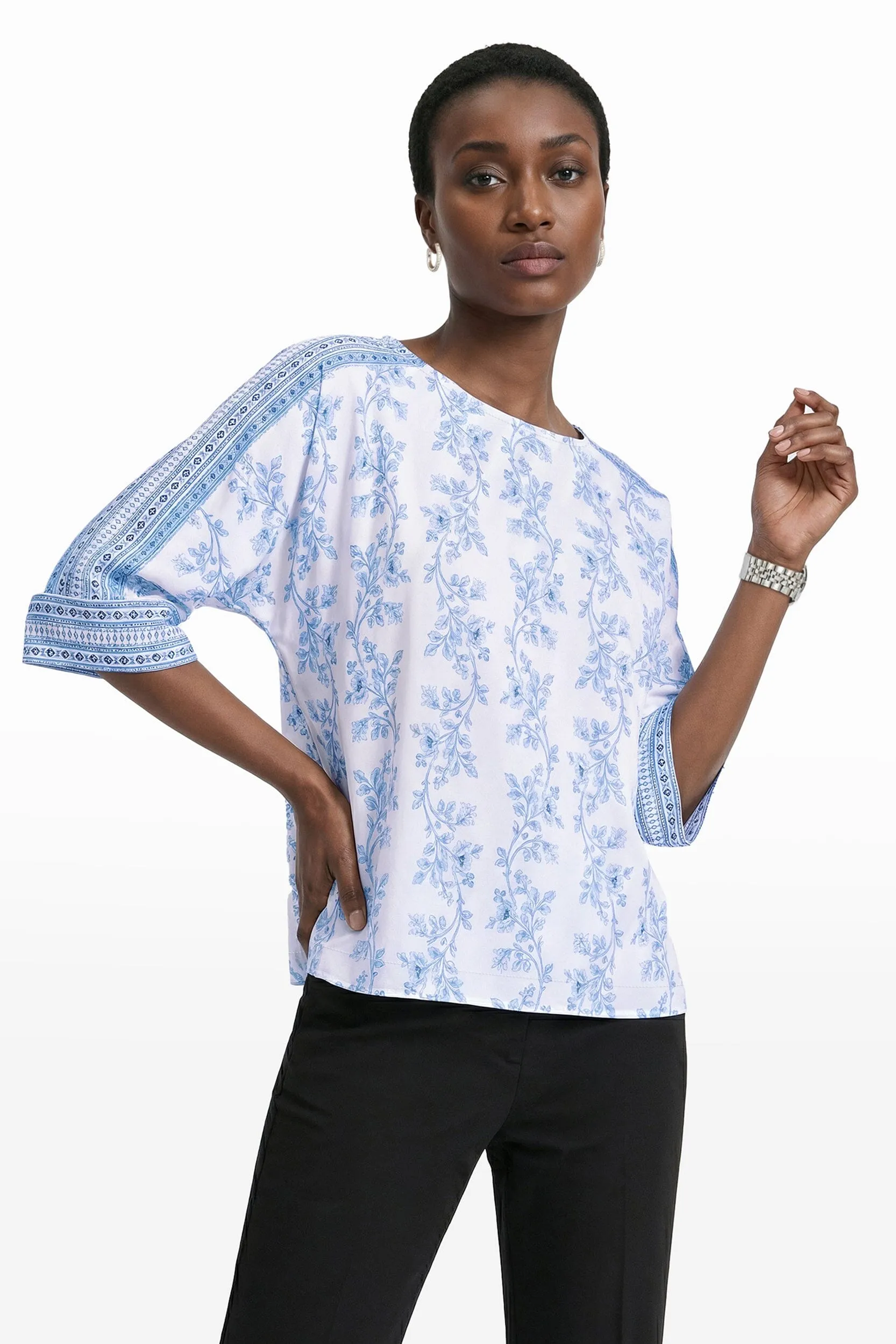Bateau neckline Neck 3/4 Sleeve Top With Paneled Sleeves sold by Anne Klein product image thumbnail 3