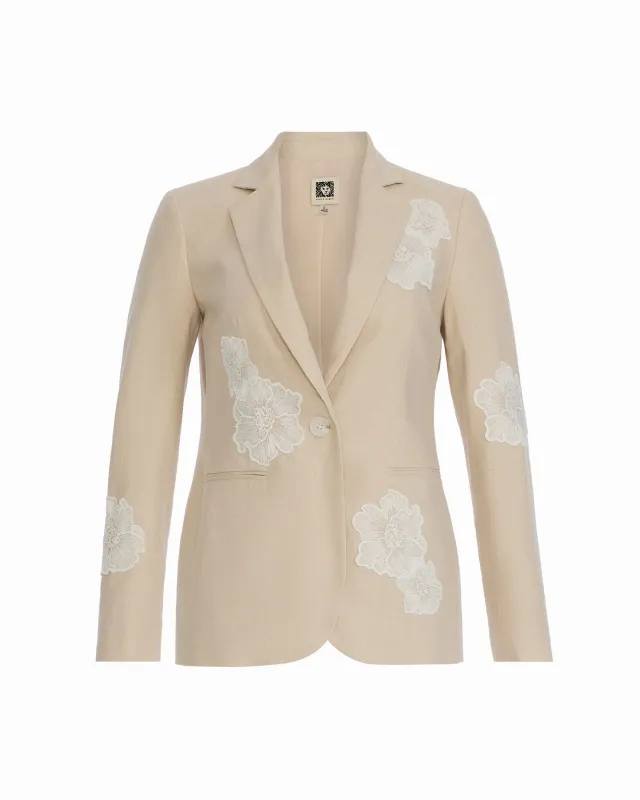 Floral Appliqué One-Button Jacket made by Kasper