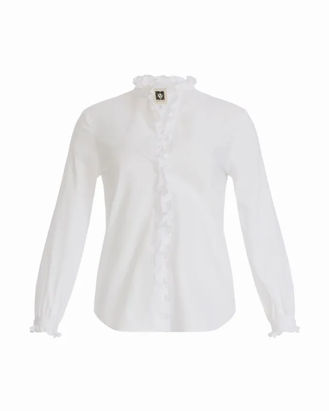 Long Sleeve Button-Front Top With Ruffle Neck and Placket Cuffs made by Kasper