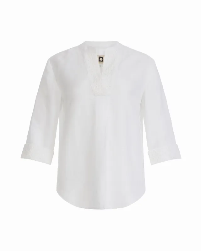 Three-Quarter Sleeve V-Neck Tunic with Combo Cuffs and Placket made by Kasper