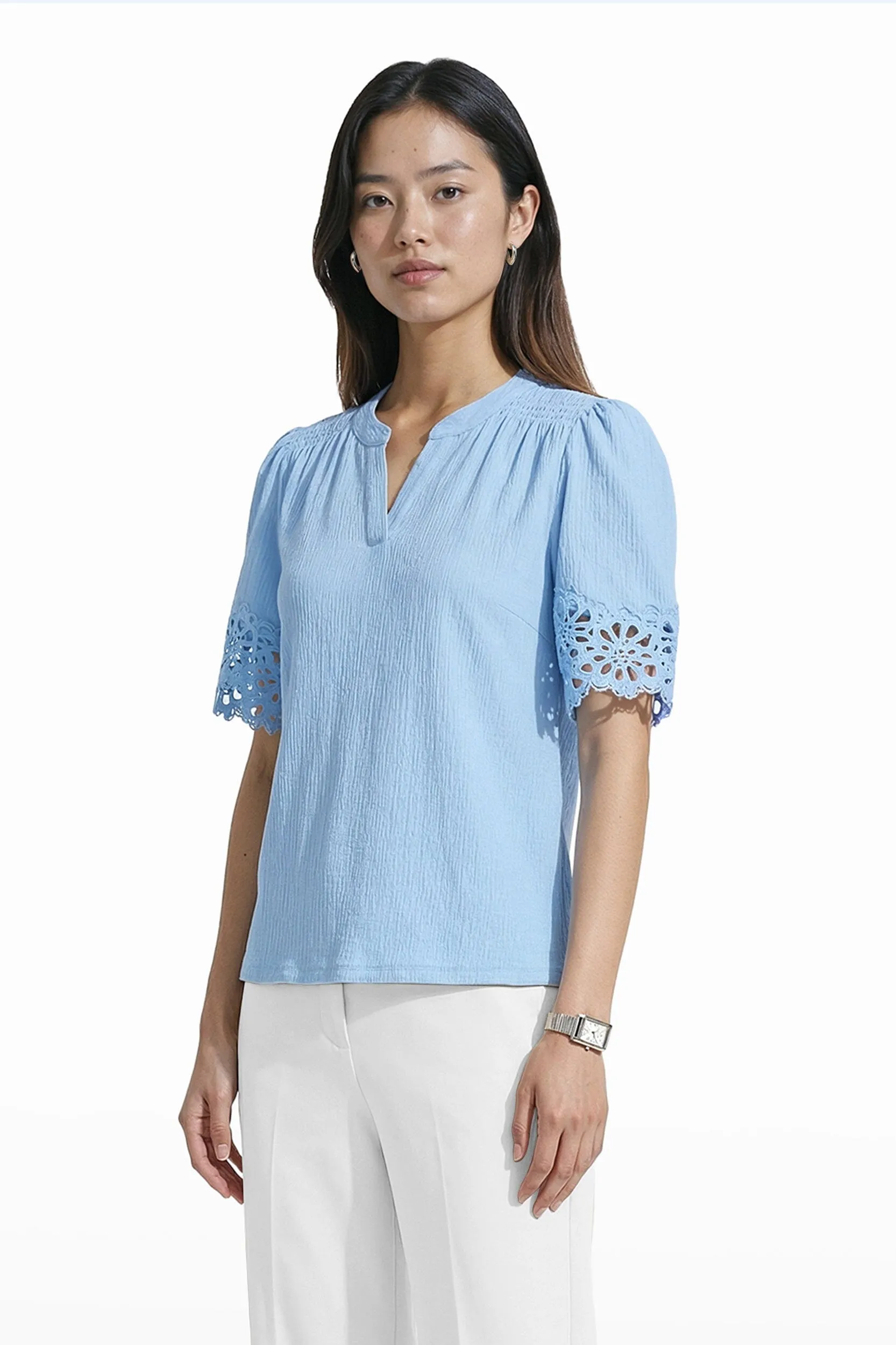 Elbow Split Neck Top with Lace sold by Anne Klein product image thumbnail 2