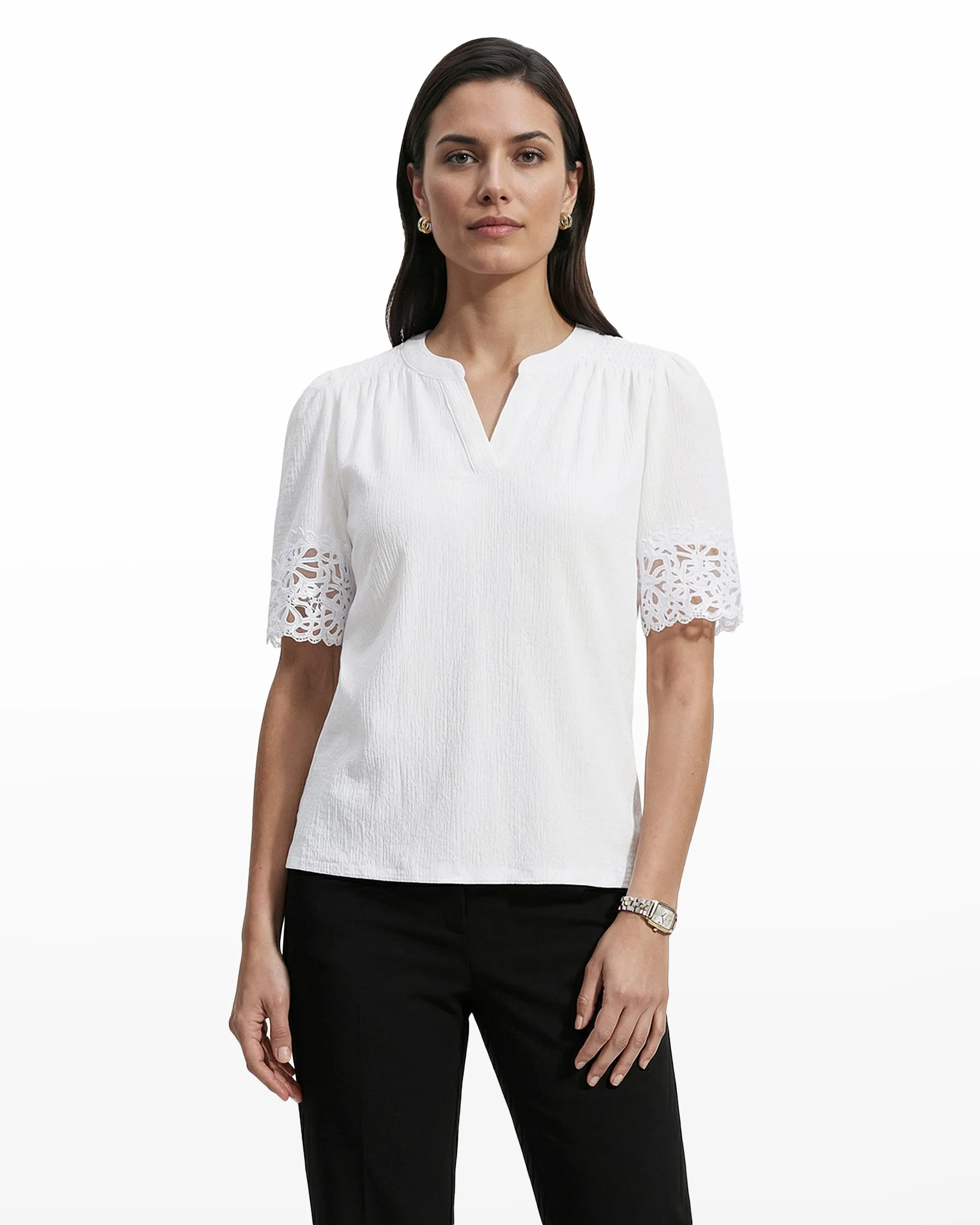 Elbow Split Neck Top with Lace sold by Anne Klein product image thumbnail 3