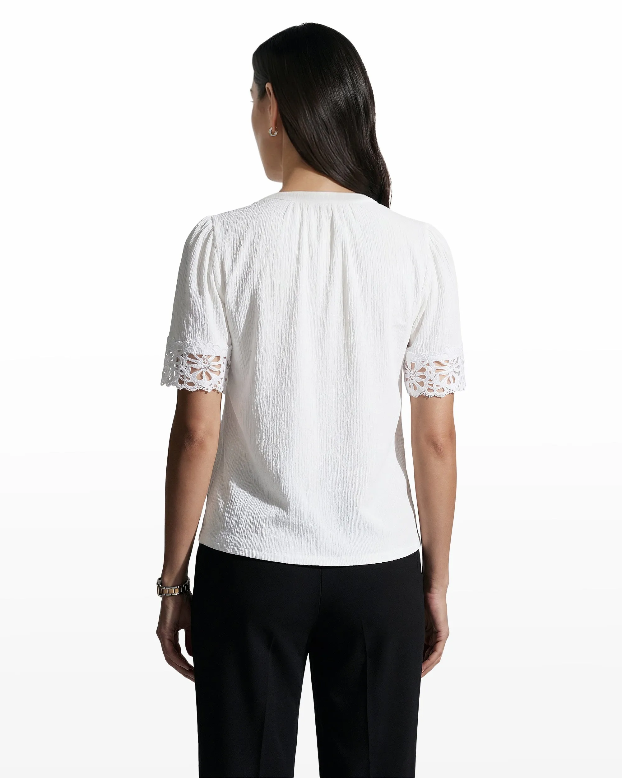 Elbow Split Neck Top with Lace sold by Anne Klein product image thumbnail 4